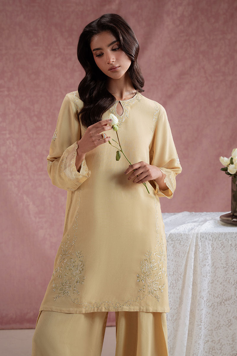Cross Stitch - Earth Linen Silk Suit For Women - Yellow - 2 Piece