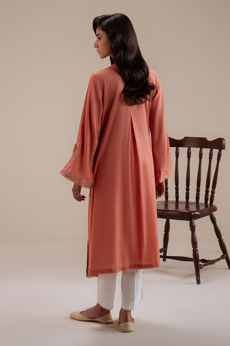 Cross Stitch - Caramel Glow Dyed Lawn Shirt For Women - Orange - 1 Piece