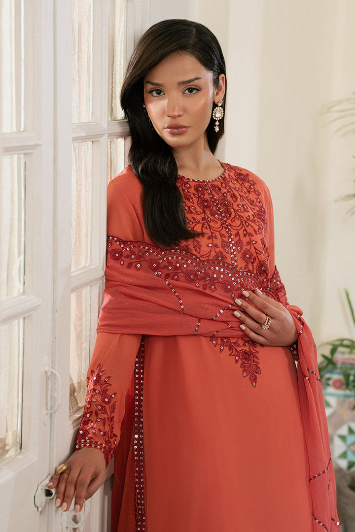 Cross Stitch - Faded Rose Chiffon Suit For Women - Orange - 3 Piece