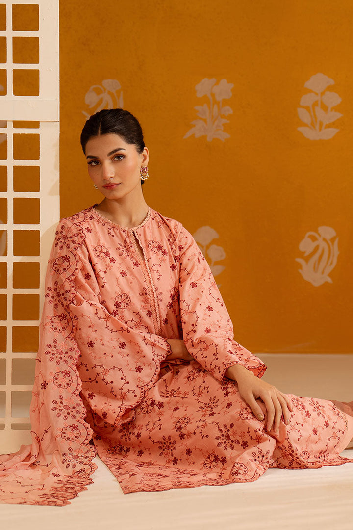 Cross Stitch - Peach Sorbet Chikankari Lawn Unstitch Suit For Women - 3 Piece