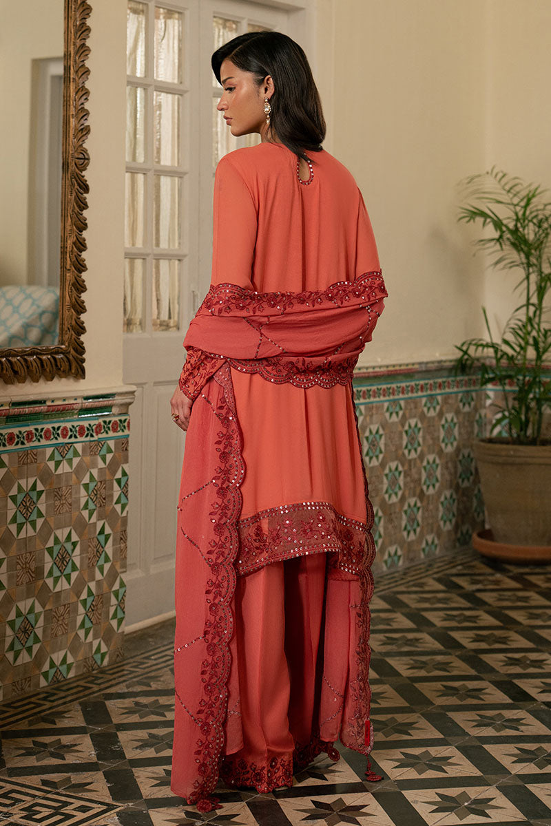 Cross Stitch - Faded Rose Chiffon Suit For Women - Orange - 3 Piece