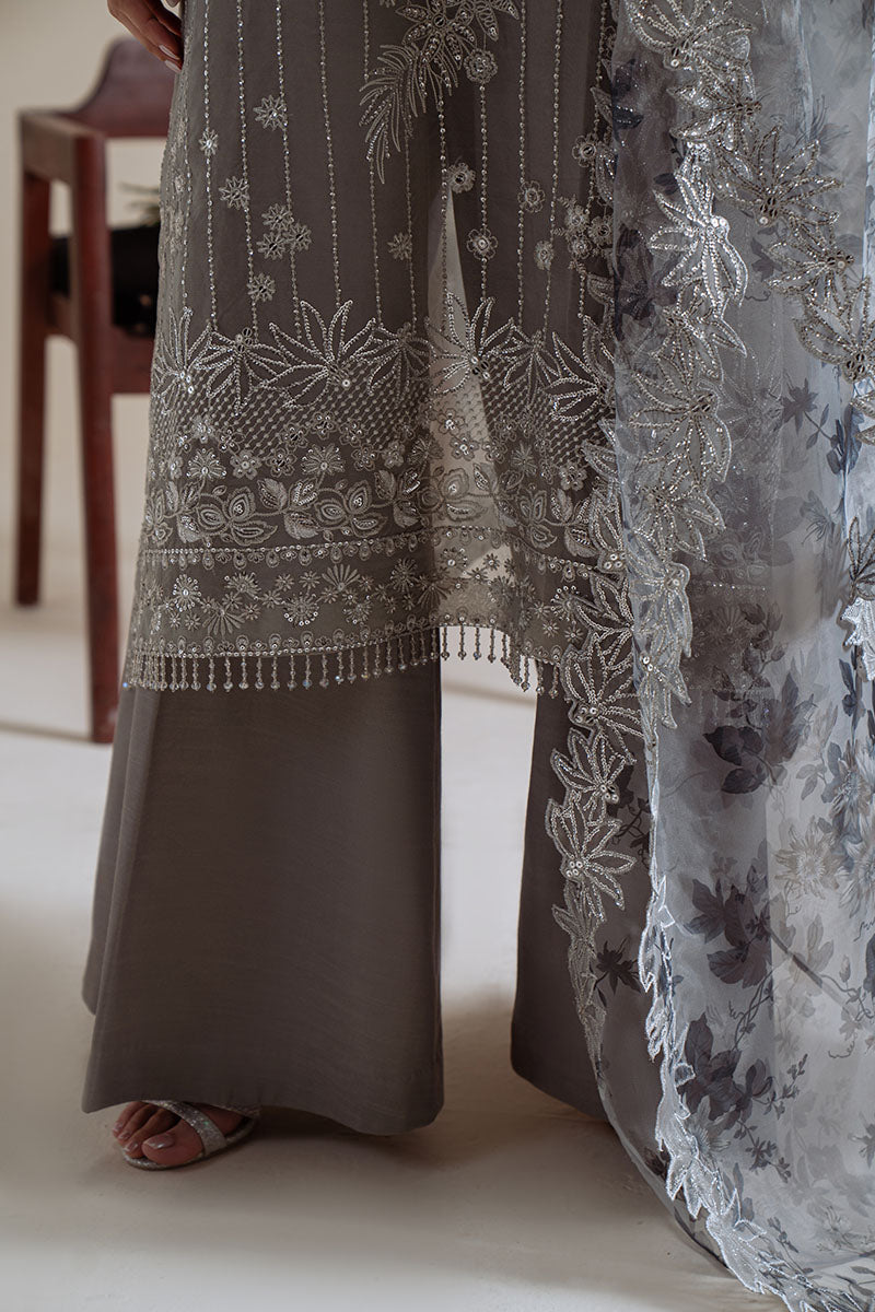 Cross Stitch - Smoky Radiance Grey Unstitch Suit For Women - 4 Piece