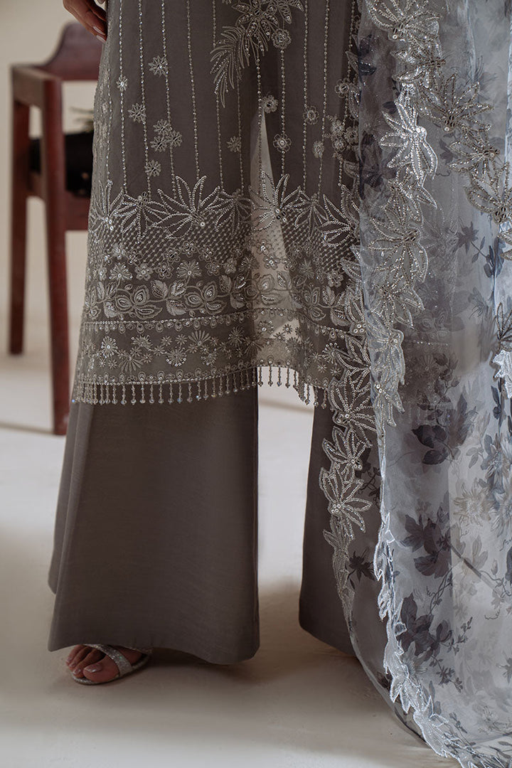 Cross Stitch - Smoky Radiance Grey Unstitch Suit For Women - 4 Piece