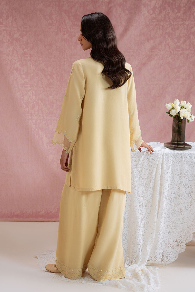 Cross Stitch - Earth Linen Silk Suit For Women - Yellow - 2 Piece