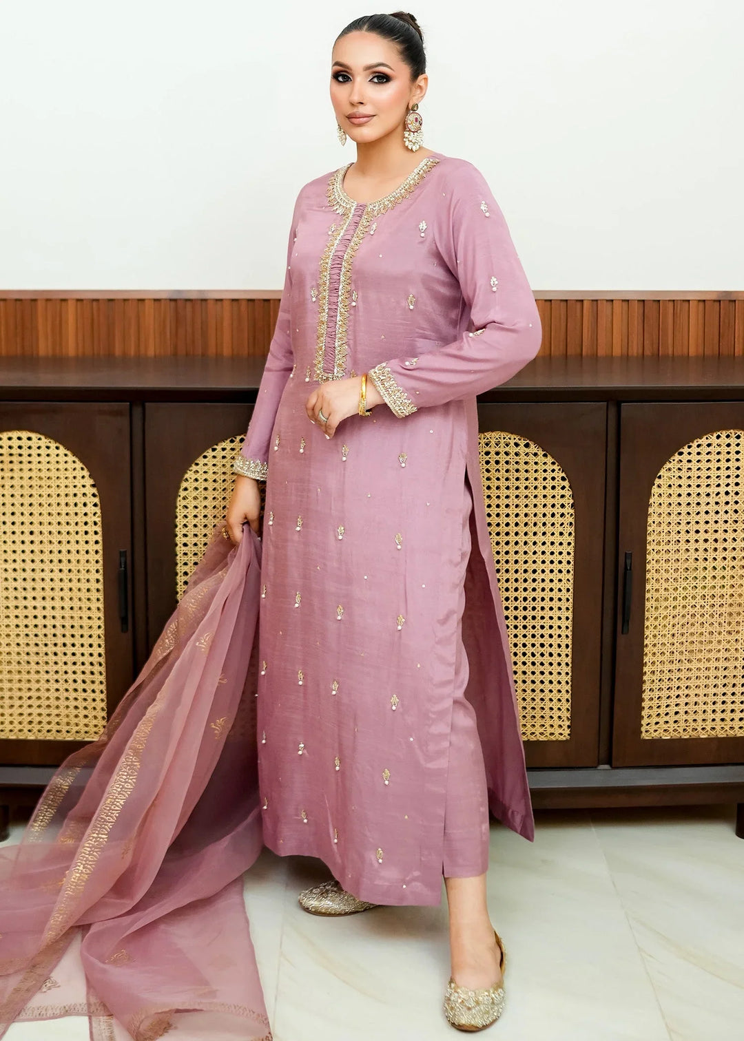 Allure By Ih - Dora Raw Silk Suit For Women - Purple - 3 Piece