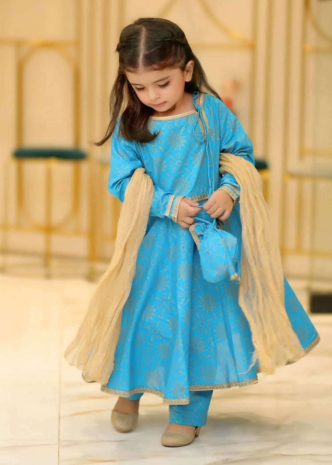 Modest - Cotton Suit For Girl - Blue - 3 Piece