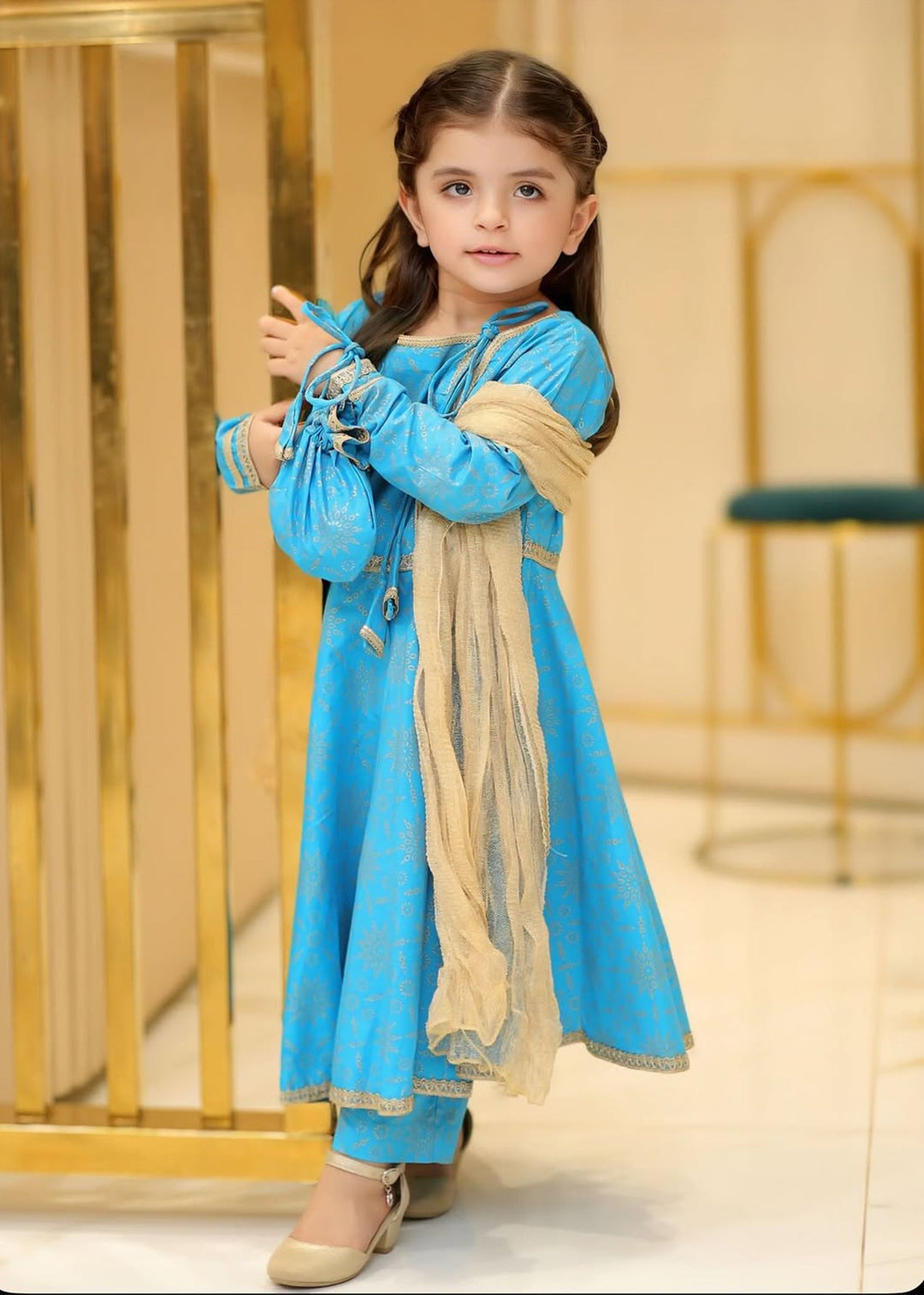 Modest - Cotton Suit For Girl - Blue - 3 Piece