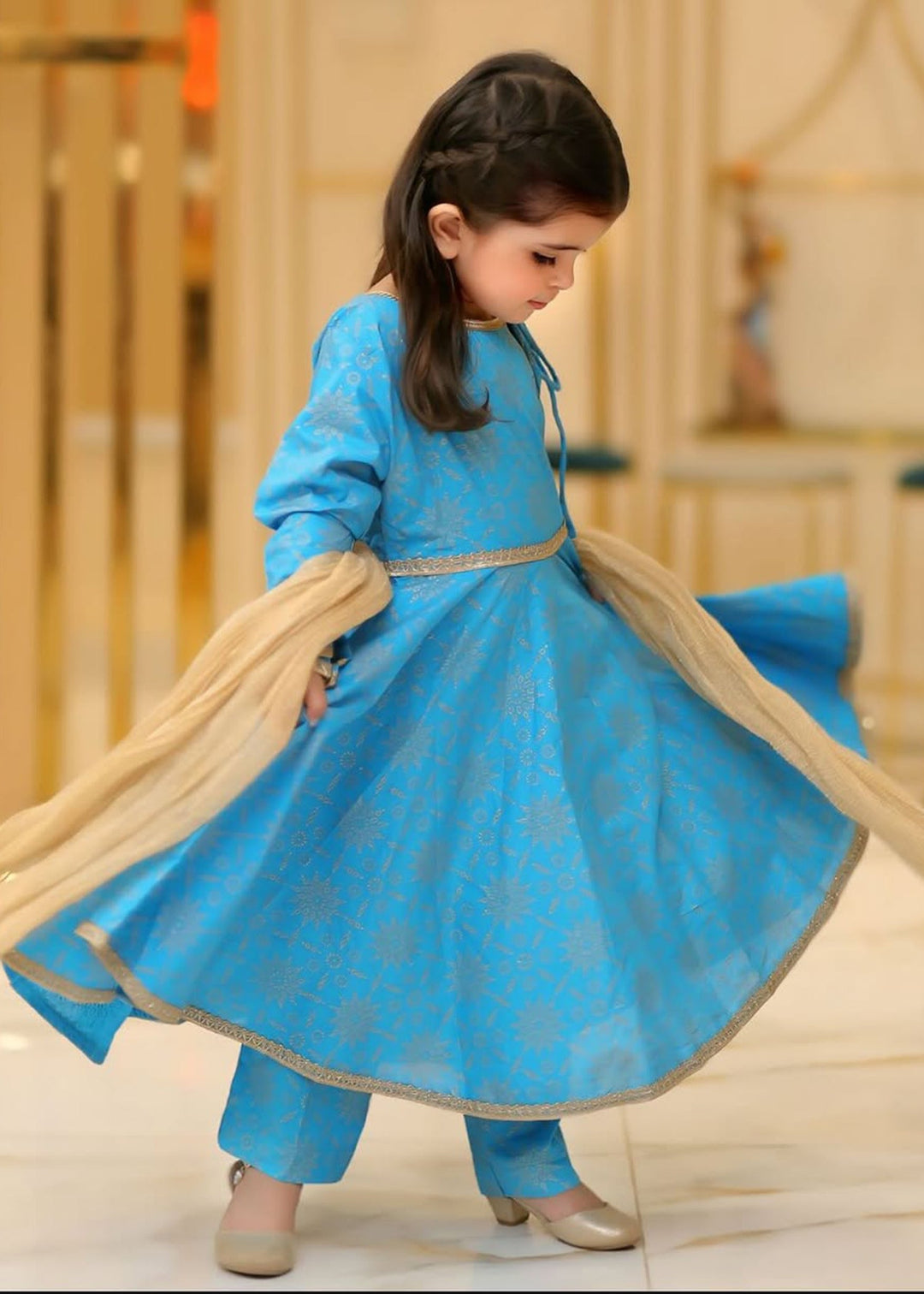 Modest - Cotton Suit For Girl - Blue - 3 Piece