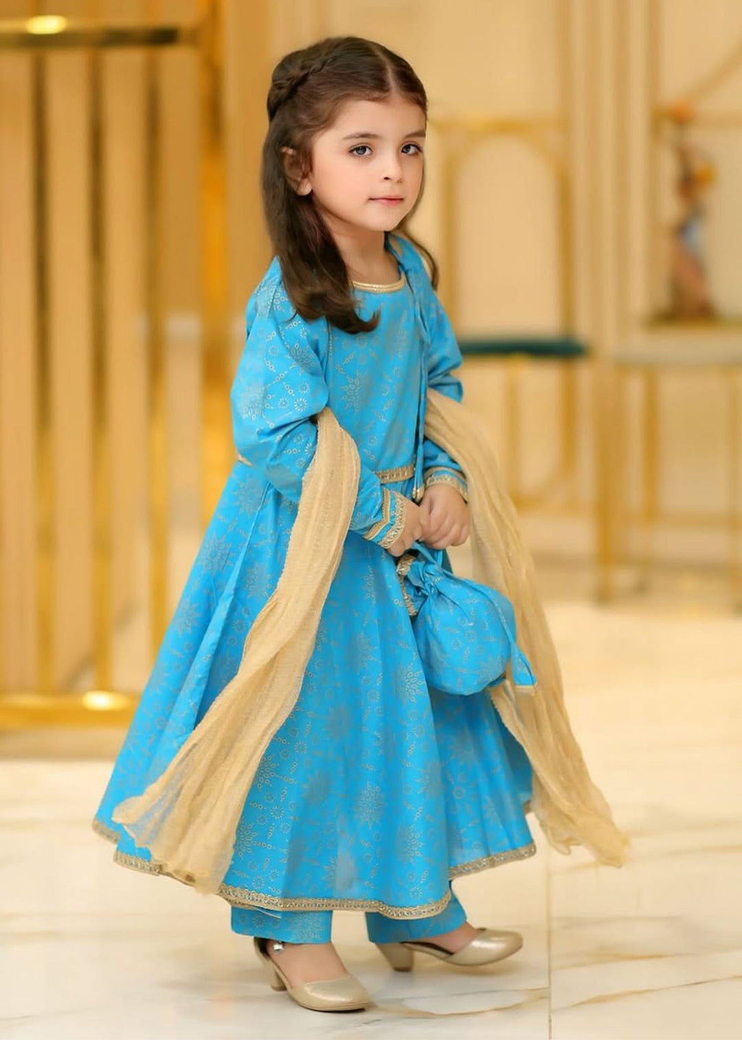 Modest - Cotton Suit For Girl - Blue - 3 Piece