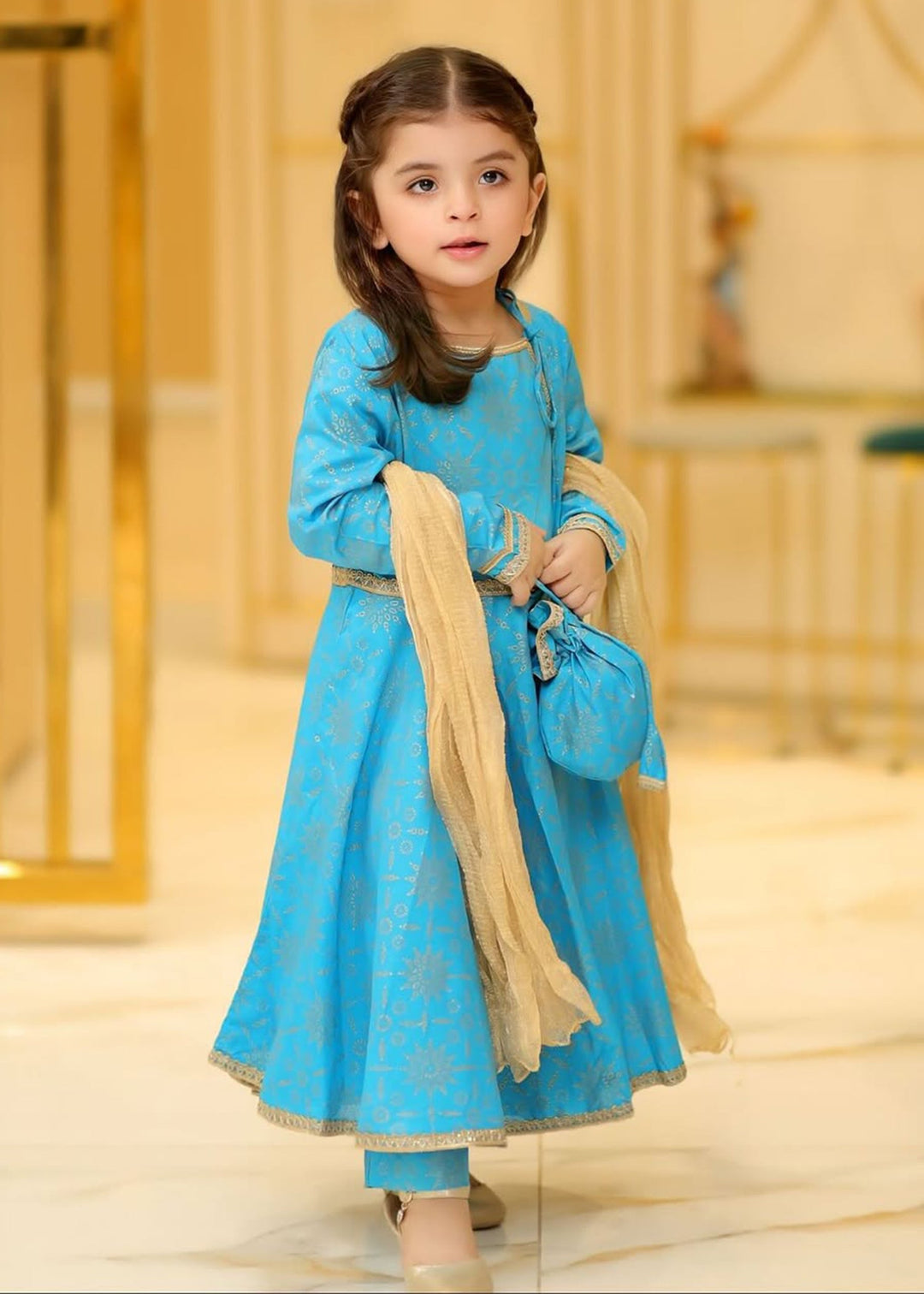 Modest - Cotton Suit For Girl - Blue - 3 Piece