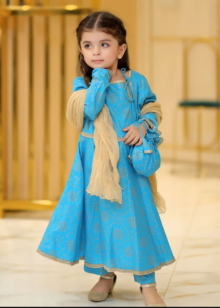 Modest - Cotton Suit For Girl - Blue - 3 Piece