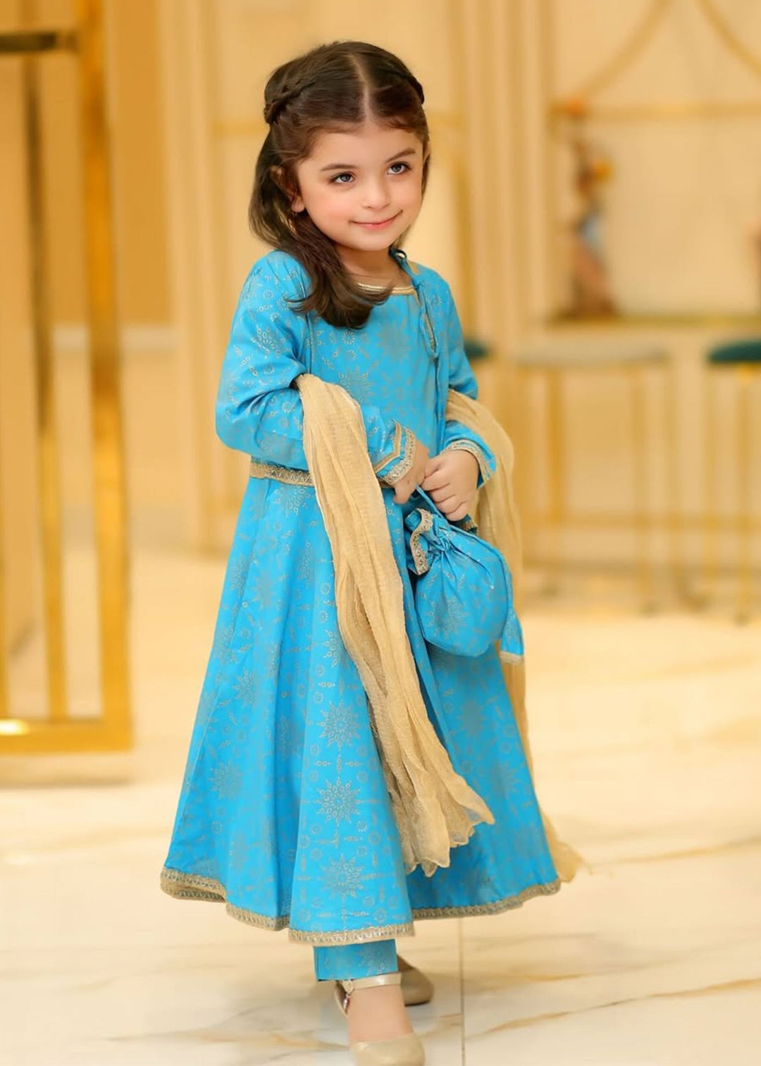 Modest - Cotton Suit For Girl - Blue - 3 Piece