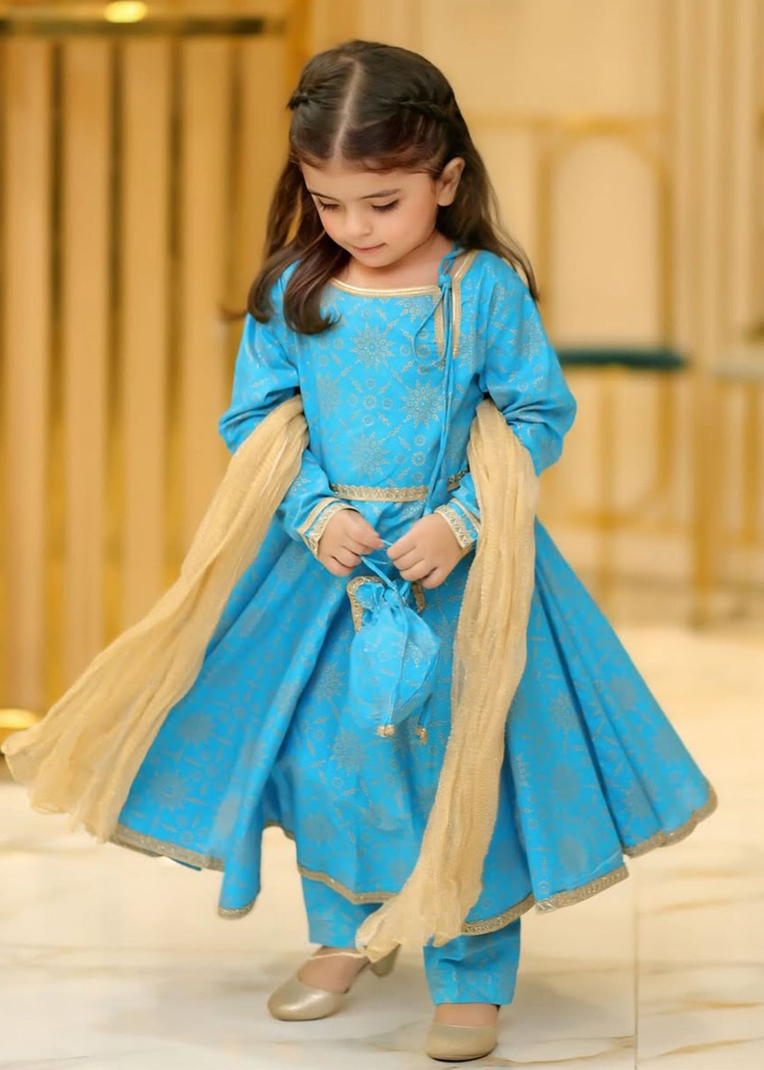 Modest - Cotton Suit For Girl - Blue - 3 Piece