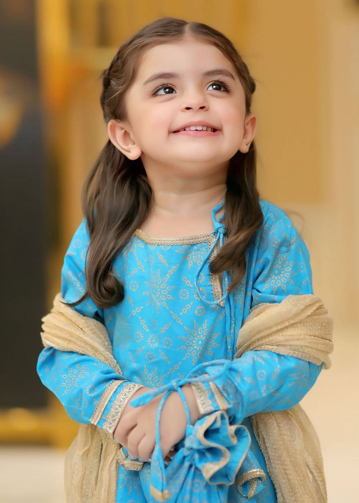 Modest - Cotton Suit For Girl - Blue - 3 Piece