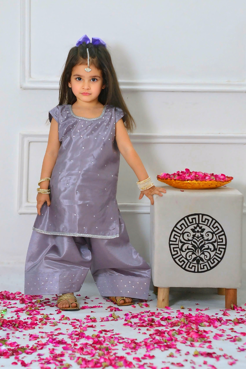 Mom4little - Lavender Katan Farshi shalwar set - 2 Piece
