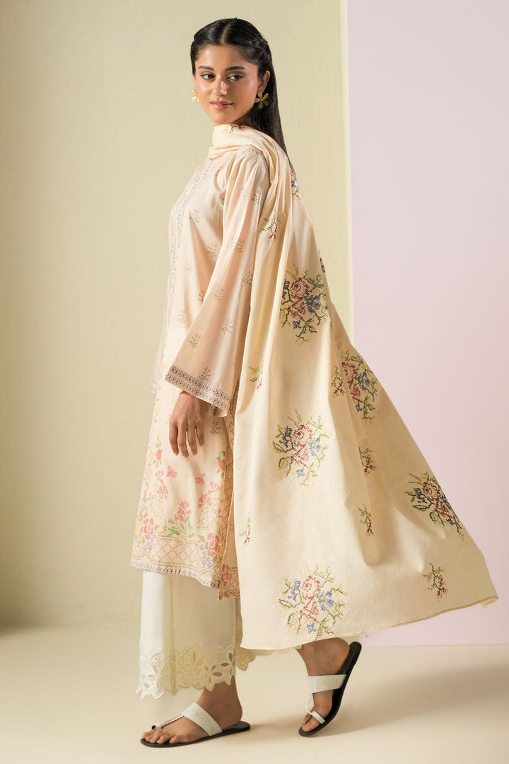 Cross Stitch - Lawn Pastel Threads  Suit For Women - Peach - 2 Piece - Studio by TCS