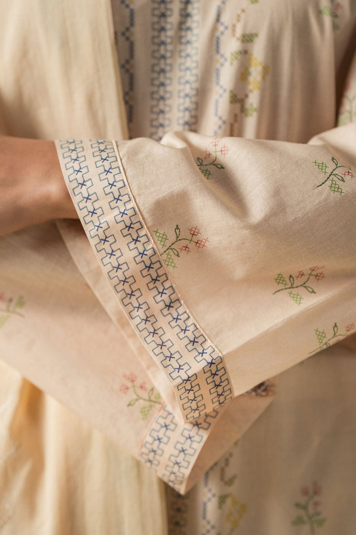 Cross Stitch - Lawn Pastel Threads  Suit For Women - Peach - 2 Piece - Studio by TCS