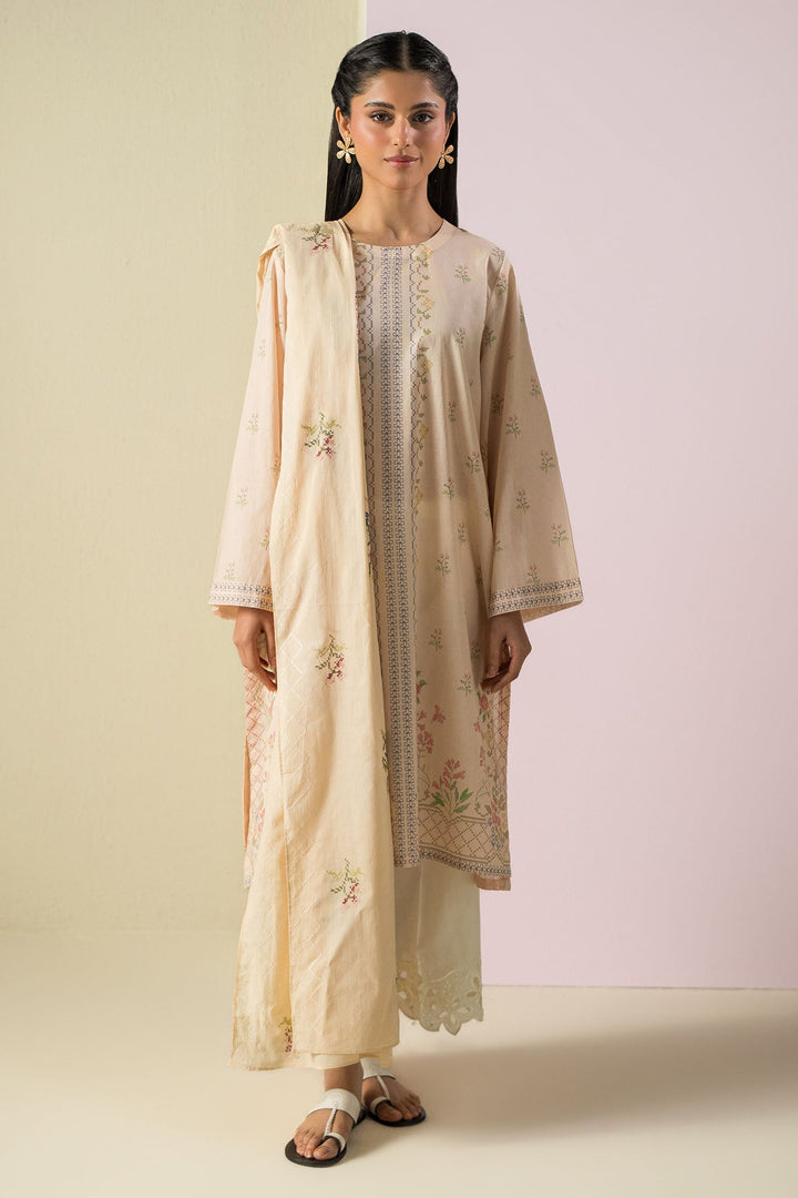 Cross Stitch - Lawn Pastel Threads  Suit For Women - Peach - 2 Piece - Studio by TCS