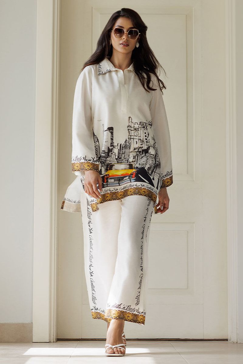 Deepak Perwani - Newyork - Korean Silk - White - 2 Piece