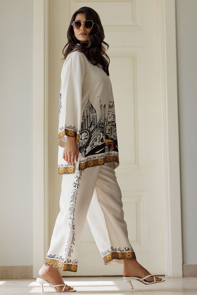 Deepak Perwani - Newyork - Korean Silk - White - 2 Piece