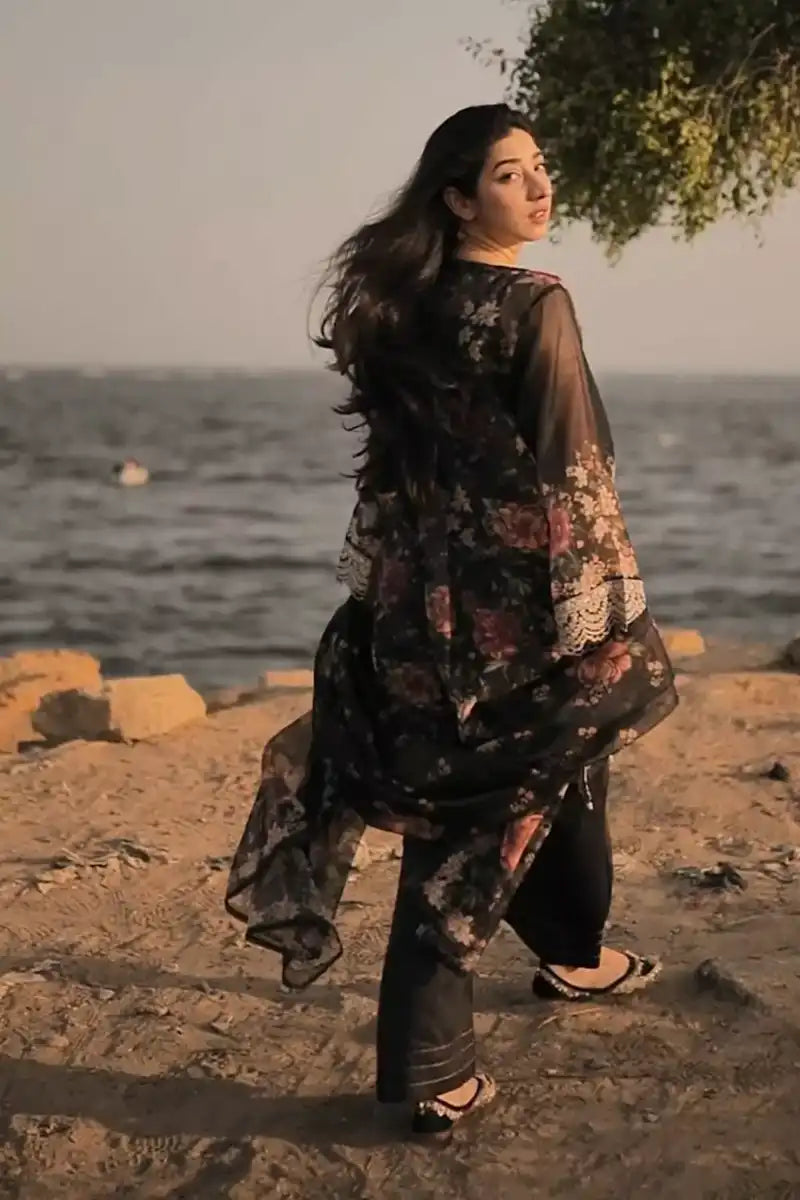 Ayla Studio - Black Garden - Organza - Black with Pink & Cream