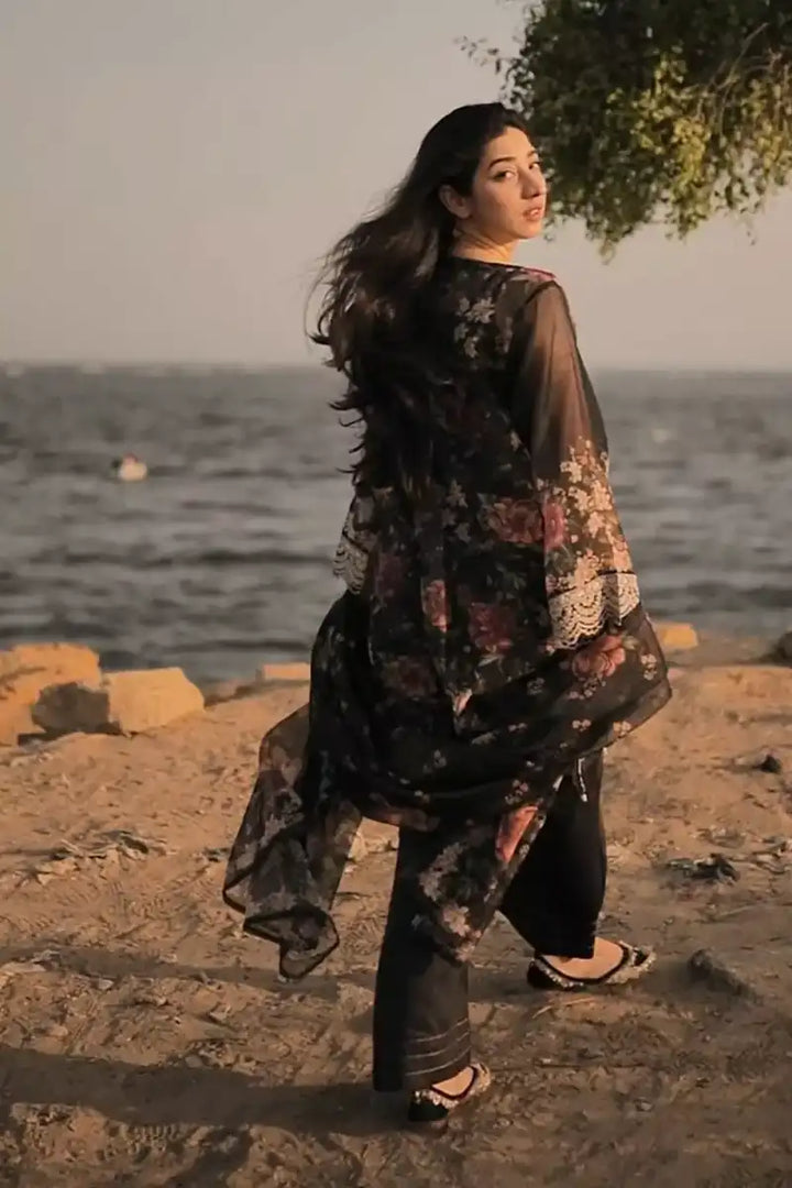 Ayla Studio - Black Garden - Organza - Black with Pink & Cream
