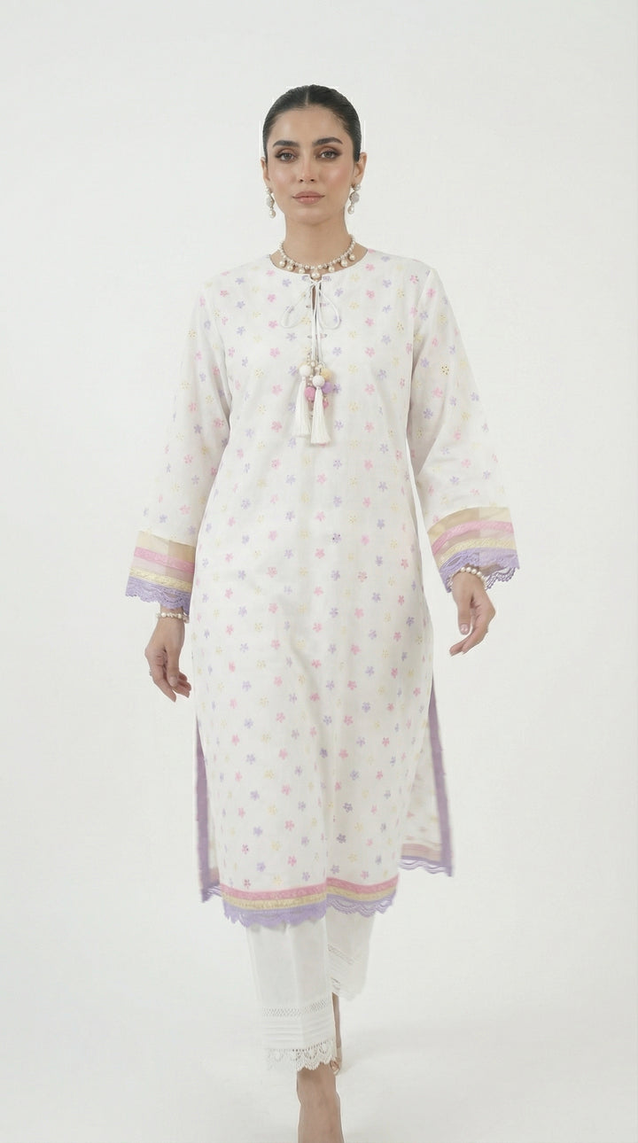 Reema Ahsan - Nelor Chicken Suit For Women - White and Multi - 3 Piece - Studio by TCS