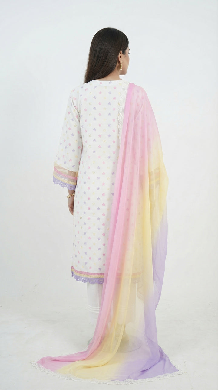 Reema Ahsan - Nelor Chicken Suit For Women - White and Multi - 3 Piece - Studio by TCS