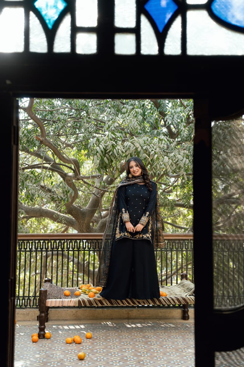 Omal by Komal - Noora Khaddar Suit For Women - Black - 3 Piece