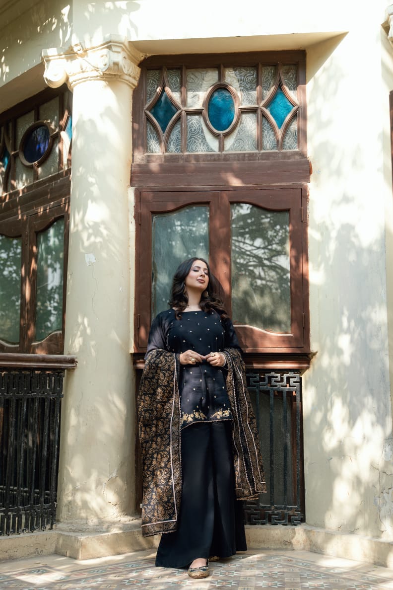 Omal by Komal - Noora Khaddar Suit For Women - Black - 3 Piece