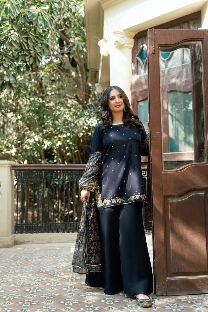 Omal by Komal - Noora Khaddar Suit For Women - Black - 3 Piece