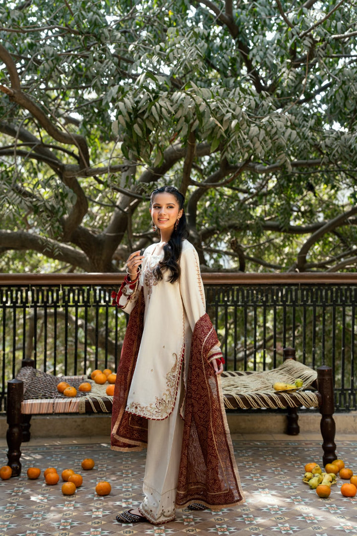 Omal by Komal - Surkhab Khaddar Suit For Women - Off White - 3 Piece