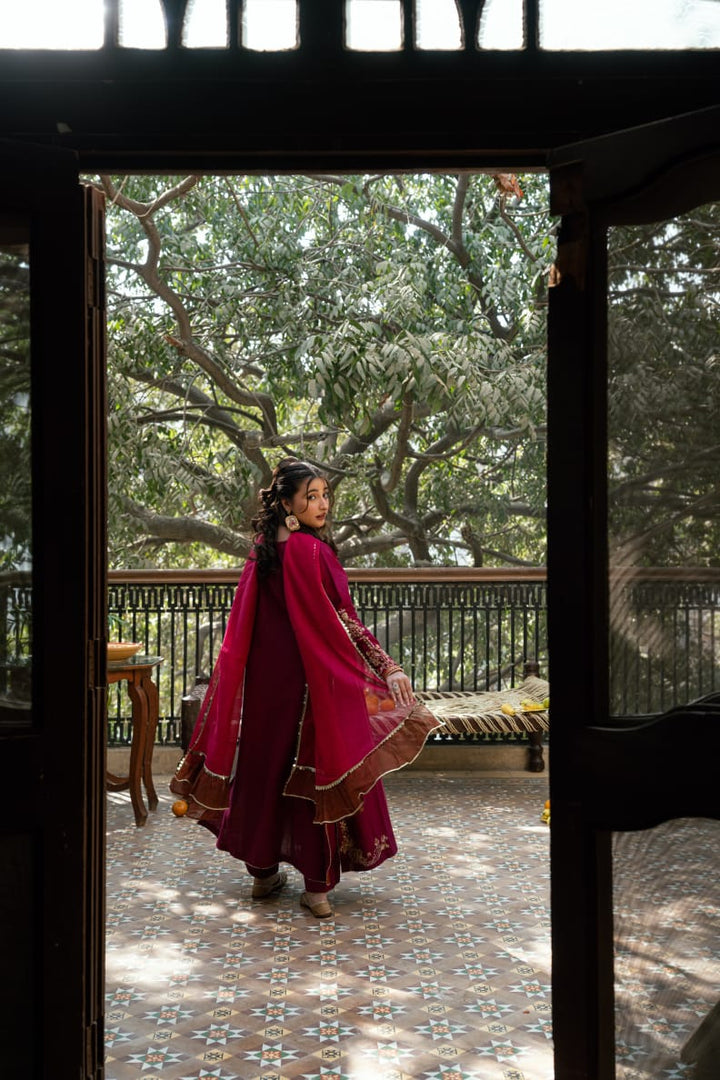 Omal by Komal - Dilbar Khaddar Suit For Women - Plum - 3 Piece