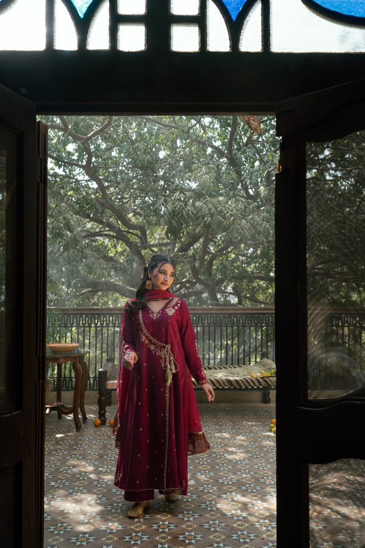 Omal by Komal - Dilbar Khaddar Suit For Women - Plum - 3 Piece