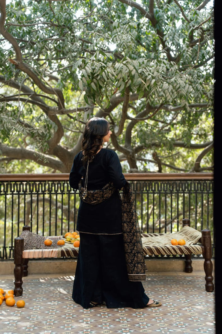 Omal by Komal - Noora Khaddar Suit For Women - Black - 3 Piece