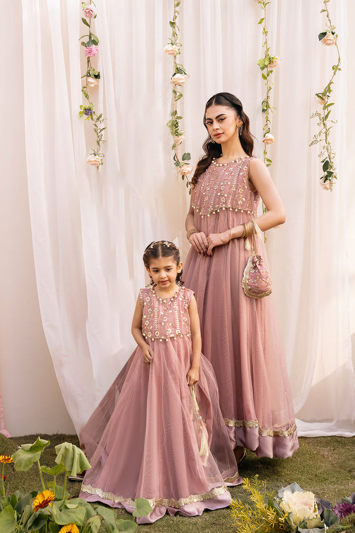 Hummingbirds - Champagne & Gold Embroidered Dress For Girl