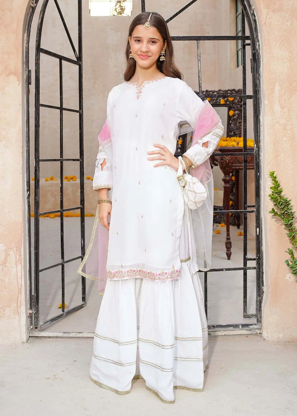 casual gharara dress Maria B White Exclusive Silk Lawn Gharara KAHF.US