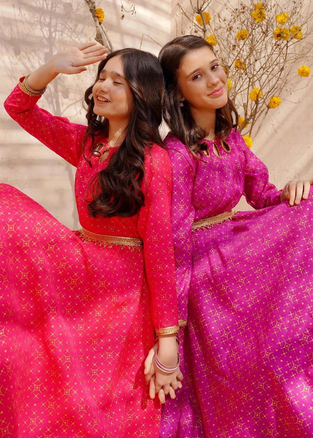 Modest - Purple Rawsilk Printed Frock For Girl - 3 Piece