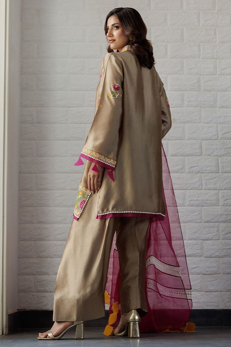 Deepak Perwani - Sophia - Sheesha Silk - Neutral Shade - 3 Piece