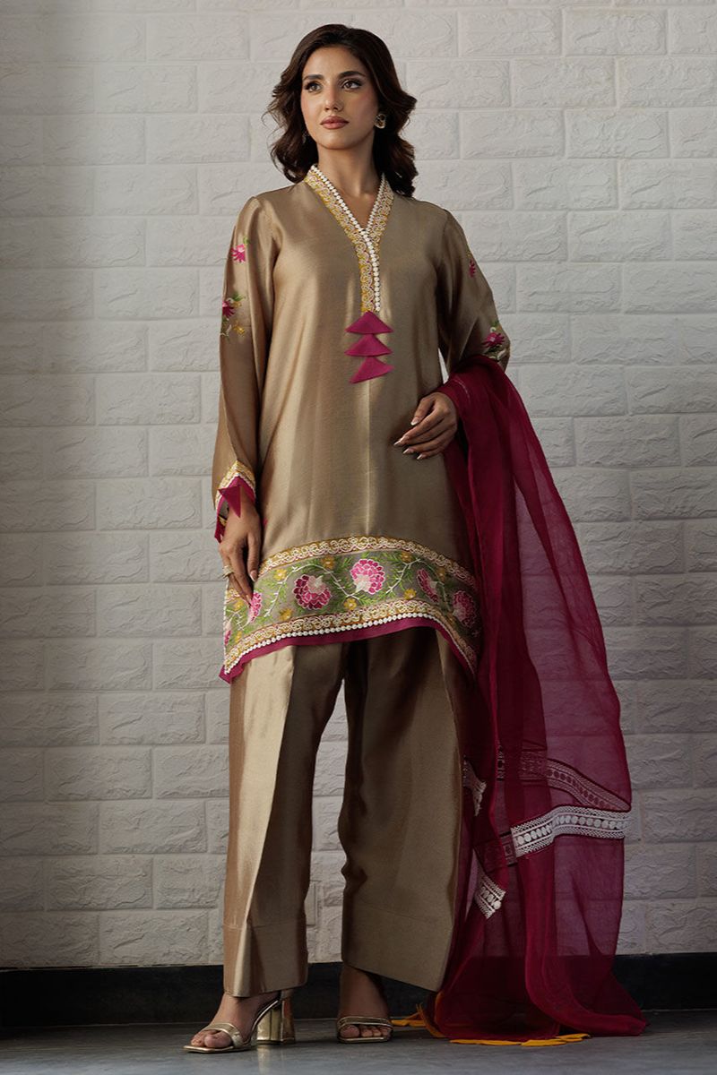 Deepak Perwani - Sophia - Sheesha Silk - Neutral Shade - 3 Piece