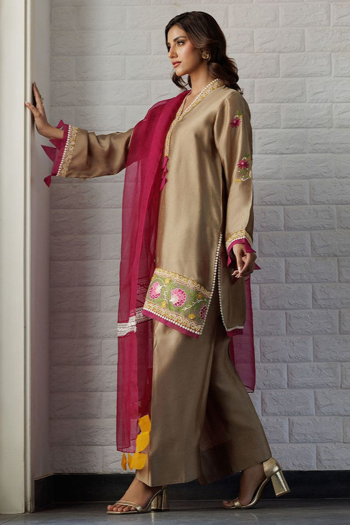 Deepak Perwani - Sophia - Sheesha Silk - Neutral Shade - 3 Piece