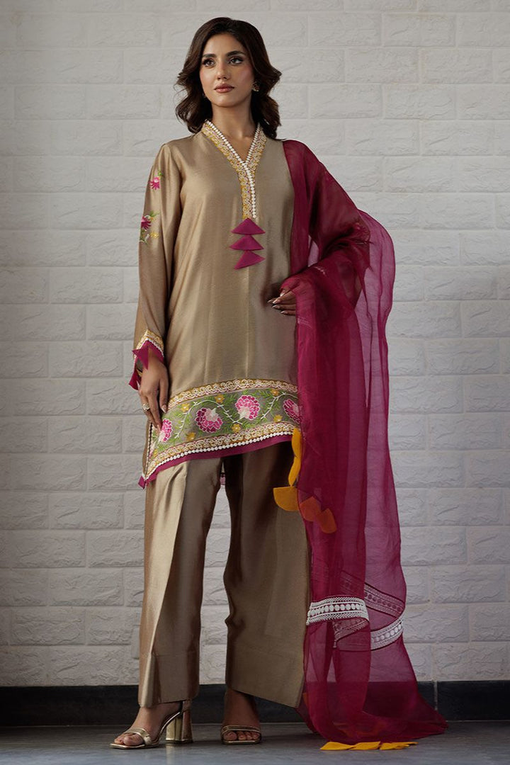 Deepak Perwani - Sophia - Sheesha Silk - Neutral Shade - 3 Piece