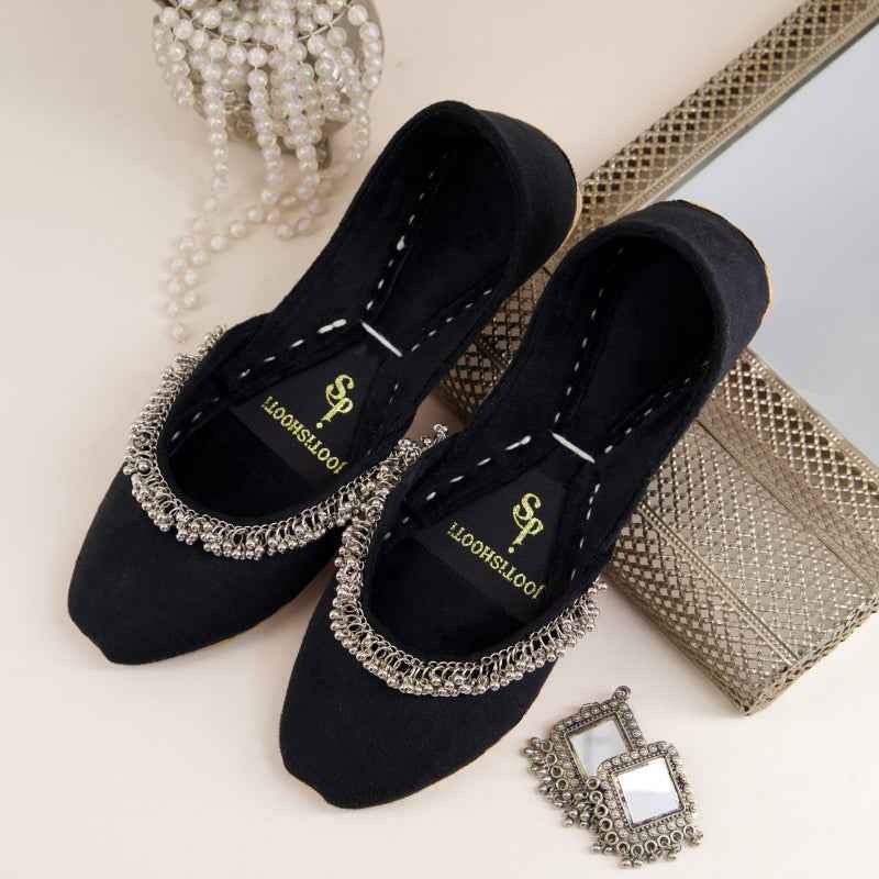 JootiShooti - Beaded Halo Black Khussa For Women