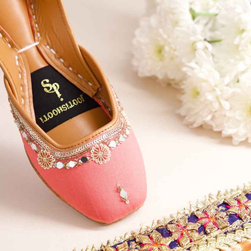 JootiShooti - Shamsa Mirror Rose Coral Khussa For Women