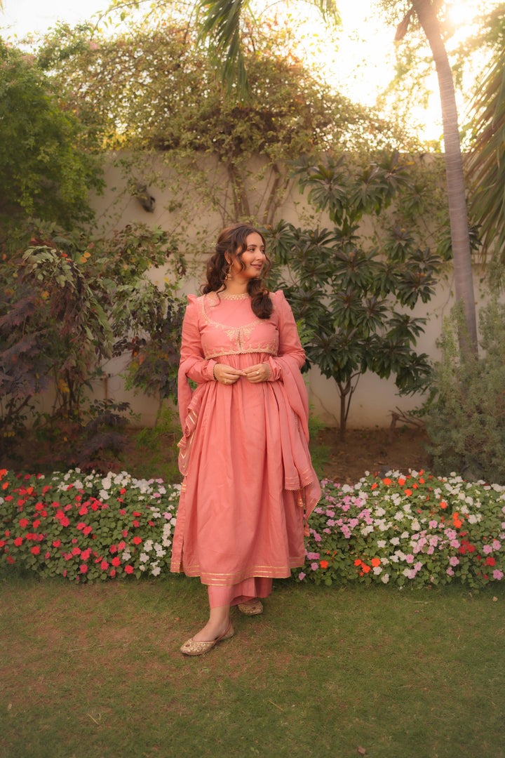 Omal by Komal - Sunaina - Pink - Lawn & Chiffon - 3 Piece