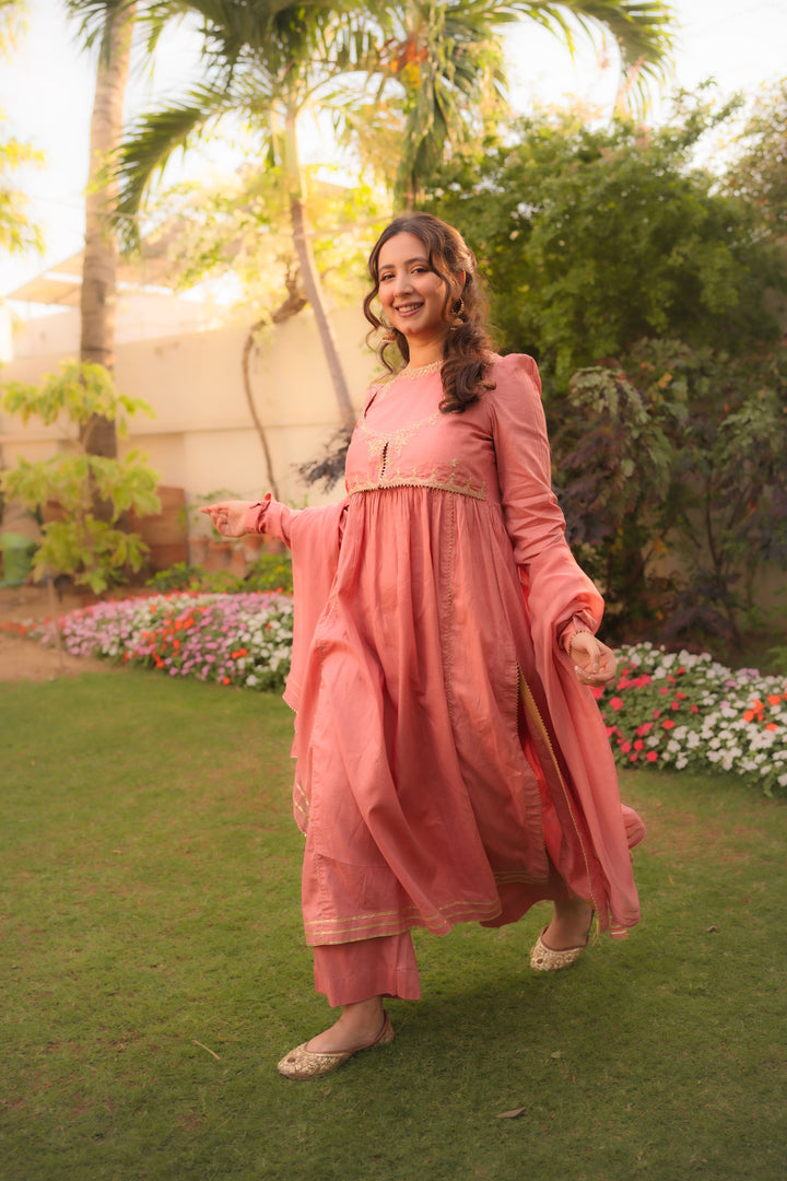 Omal by Komal - Sunaina - Pink - Lawn & Chiffon - 3 Piece