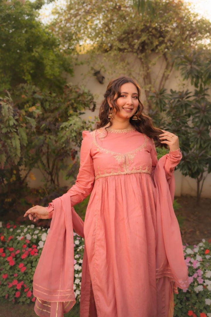 Omal by Komal - Sunaina - Pink - Lawn & Chiffon - 3 Piece