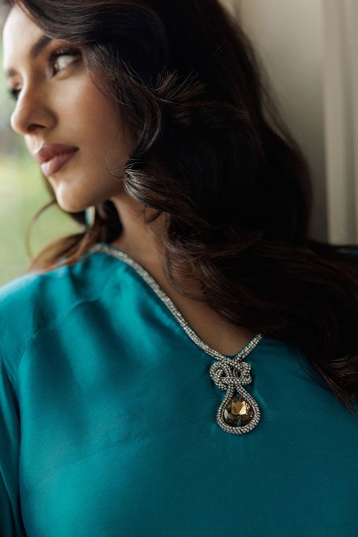 Deepak Perwani - Teal Farshi - Sheesha Silk - Emerald - 2 Piece