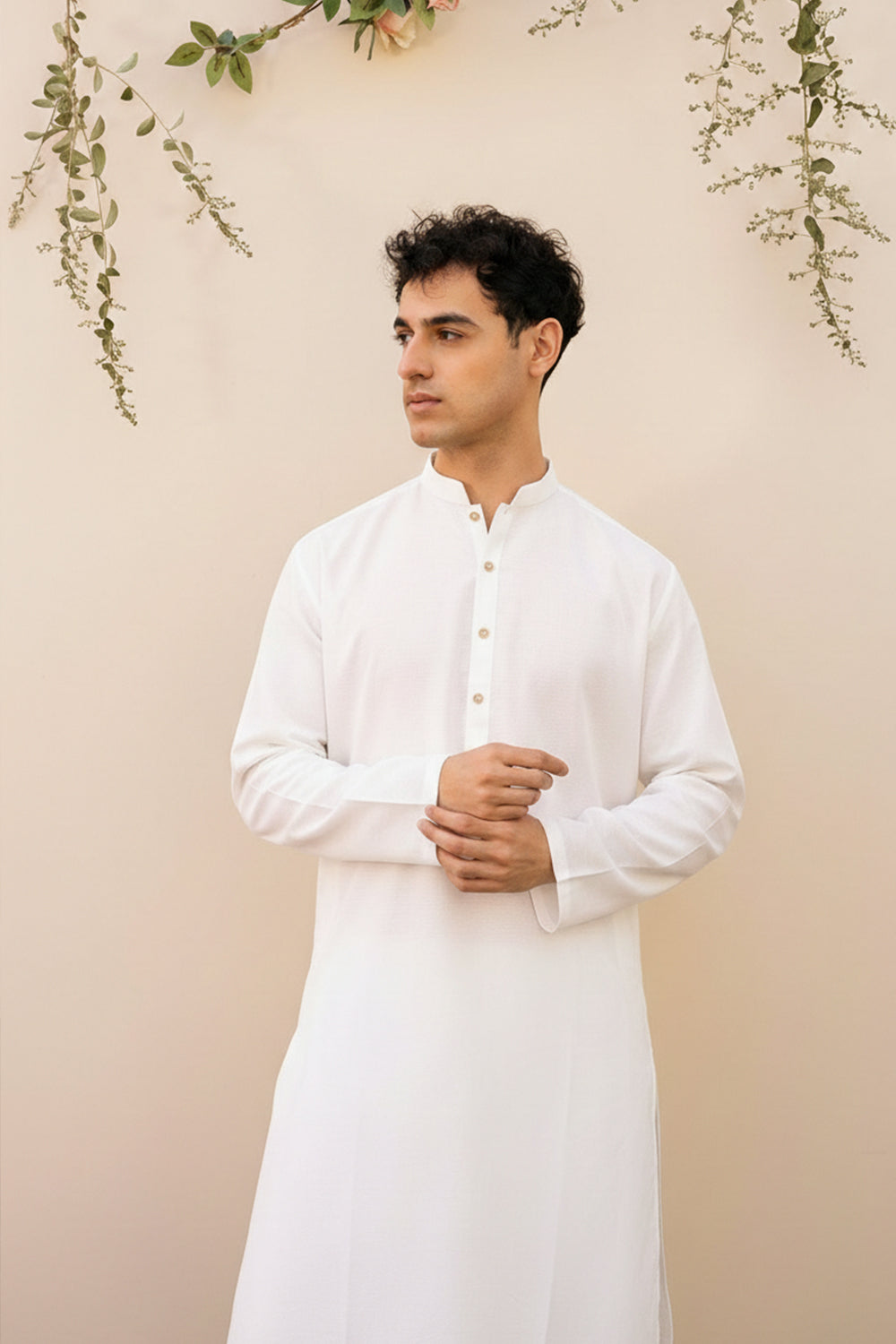 Hummingbirds - White Mirror embroidery Brosha Kurta For Boy