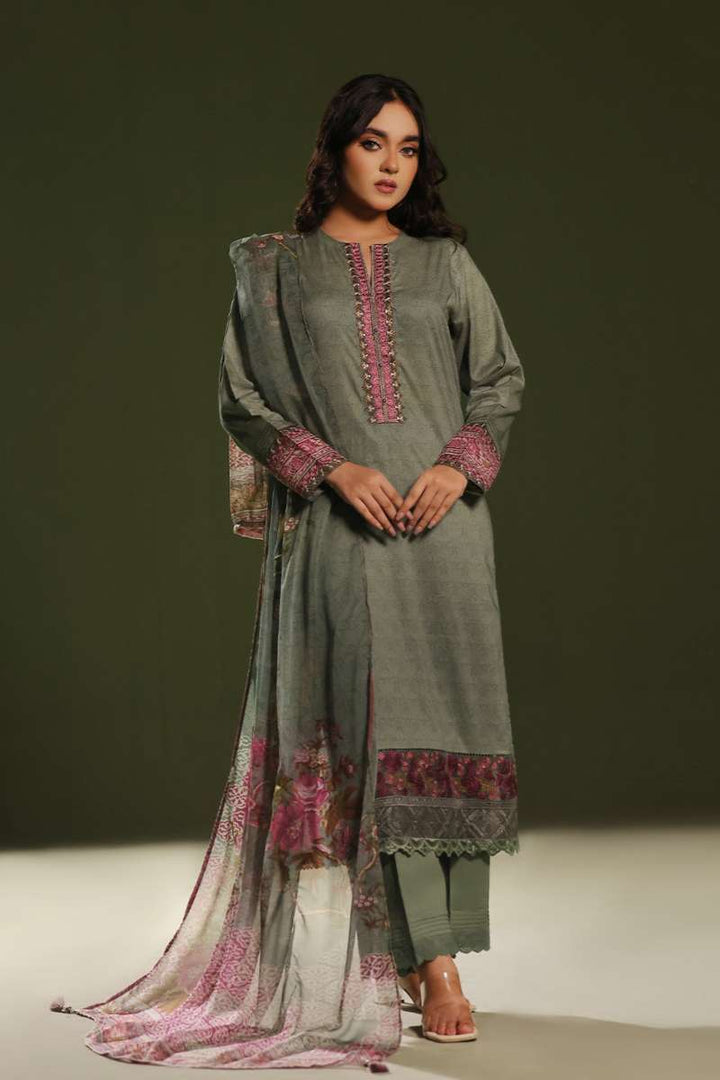 Oaks - Embroidered Pret Suit Cambric Green  - 3 Piece